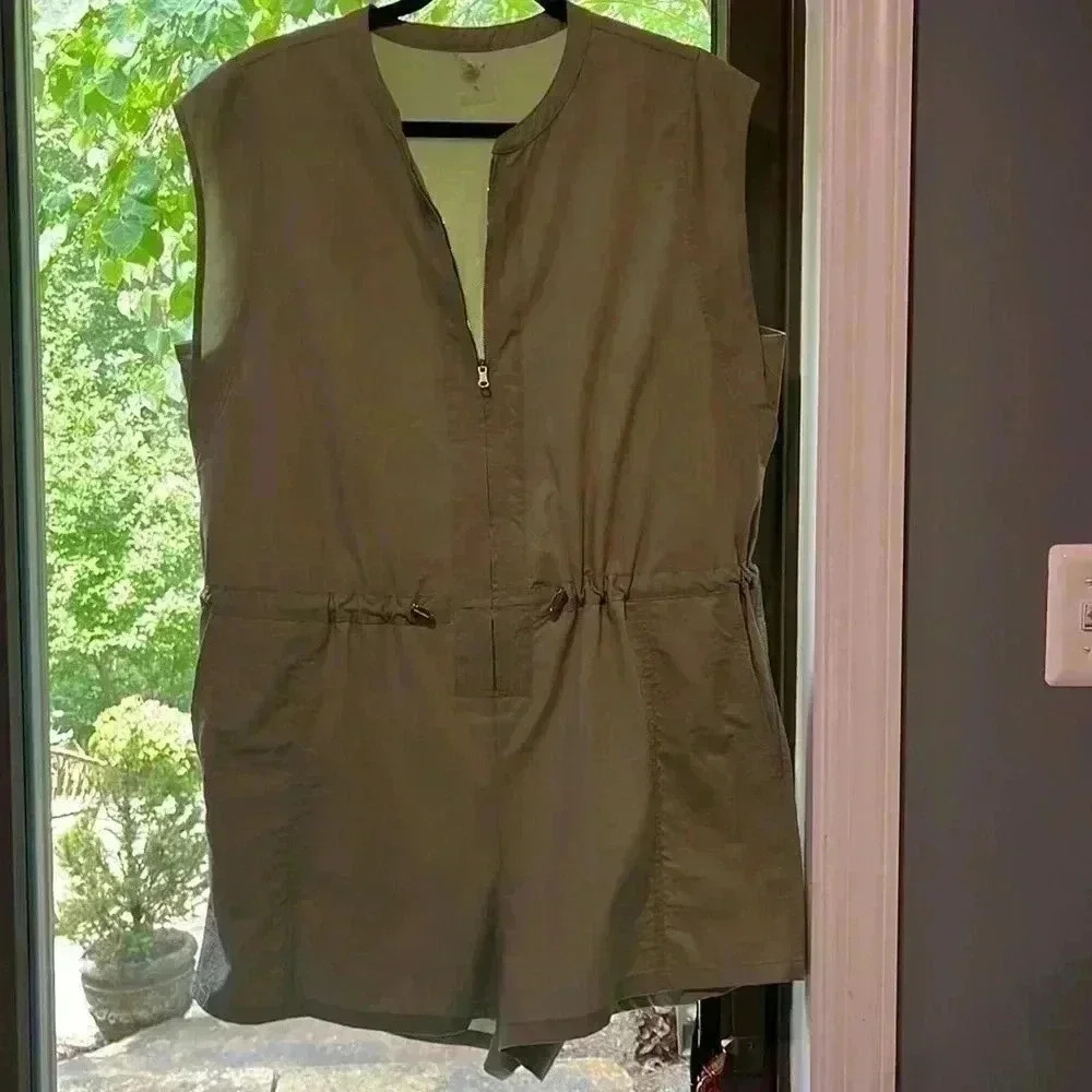 Kayla extra large zip up short, romper, sage, green with pockets